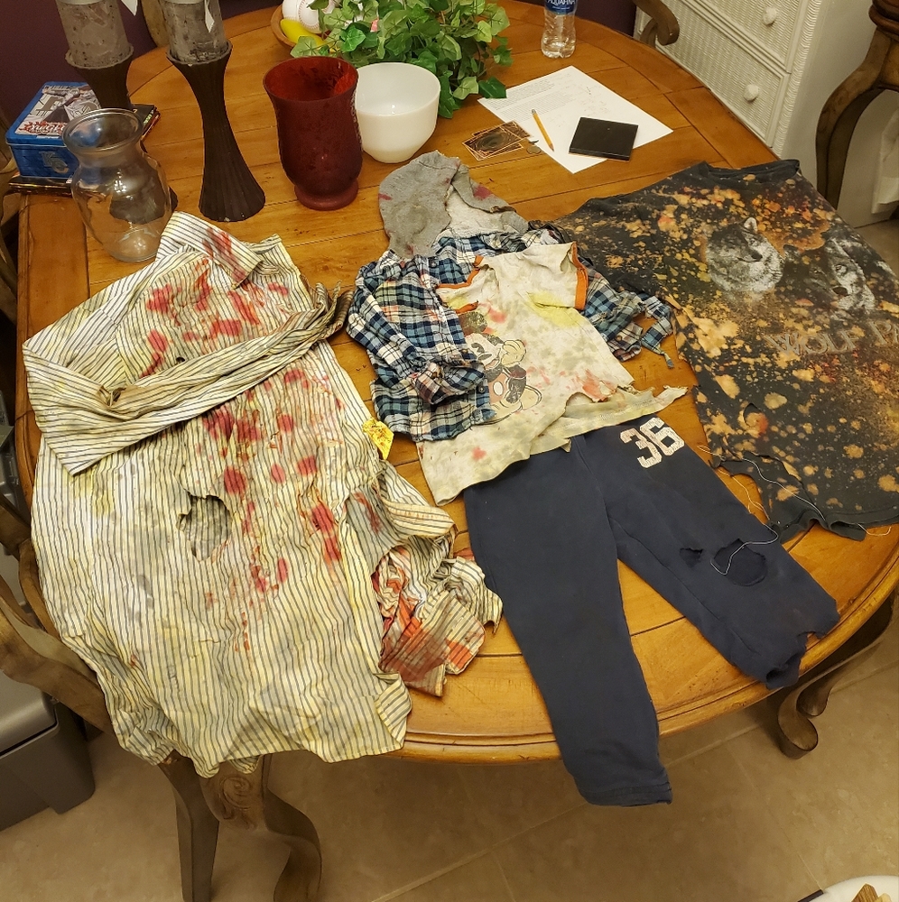 Hand made Zombie costumes for family (4 year old child, man, and woman)